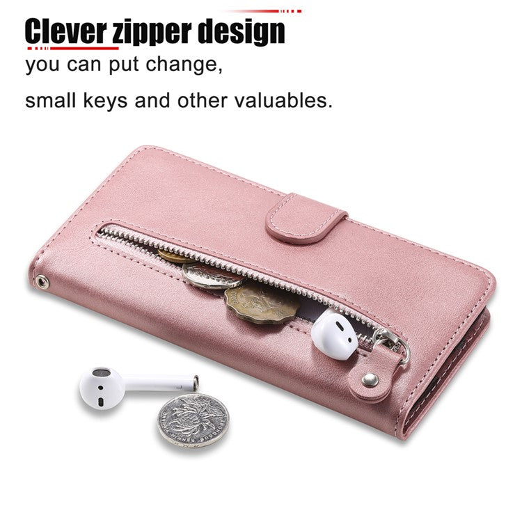 Wallet Zipper Pocket Leather Cover for Oppo Find X2 Lite/Reno3 - Rose Gold
