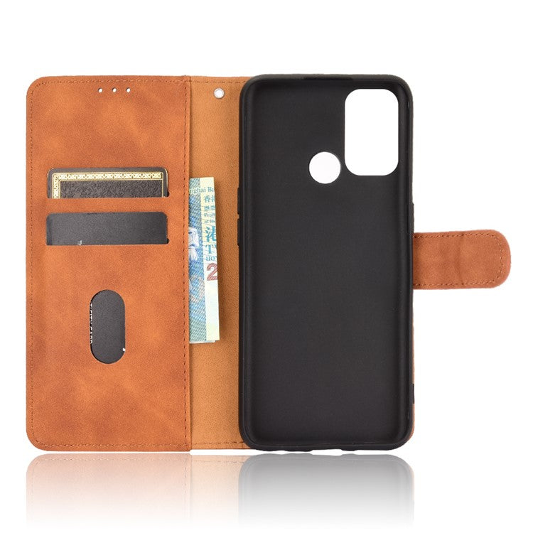 Silky Touch Leather Wallet Case for OPPO A53 (2020)/A32 (2020) - Brown