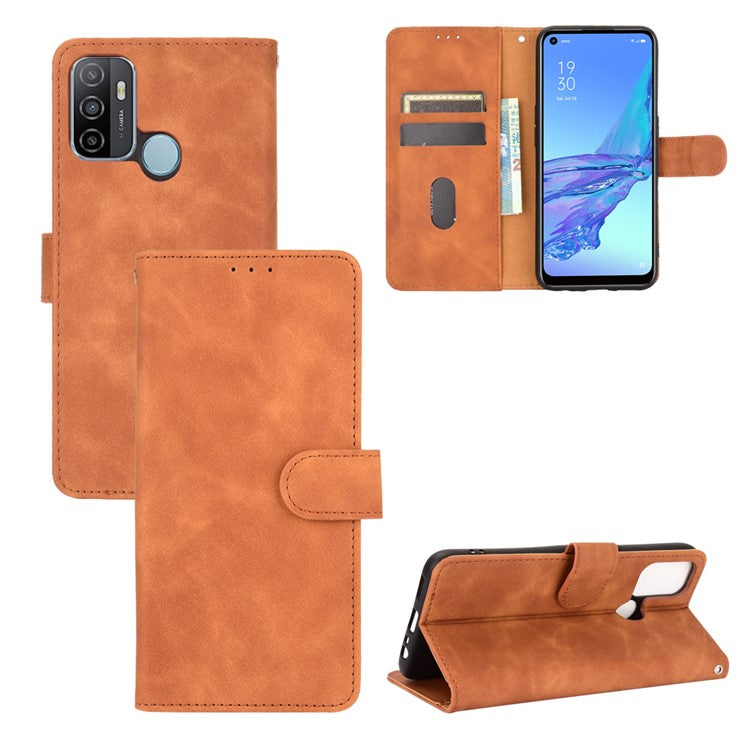 Silky Touch Leather Wallet Case for OPPO A53 (2020)/A32 (2020) - Brown
