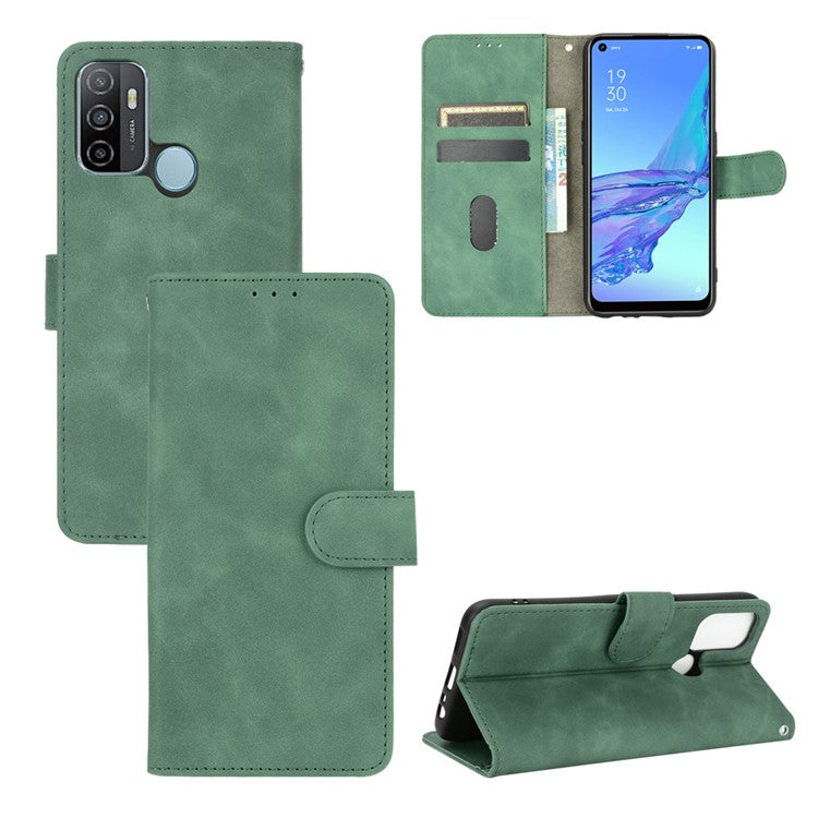 Silky Touch Leather Wallet Case for OPPO A53 (2020)/A32 (2020) - Green