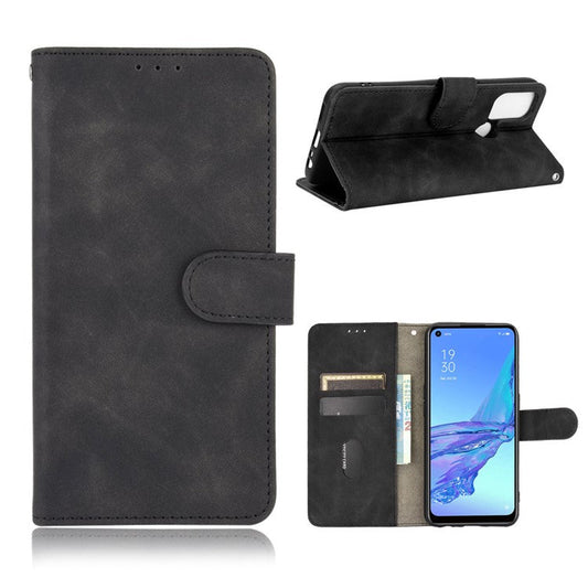 Silky Touch Leather Wallet Case for OPPO A53 (2020)/A32 (2020) - Black
