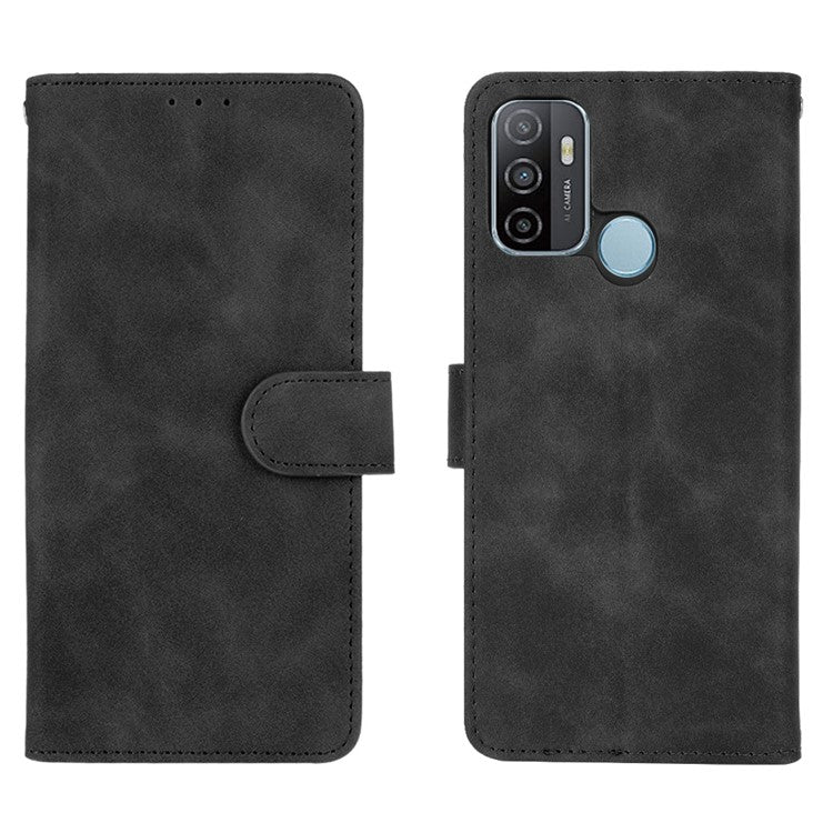 Silky Touch Leather Wallet Case for OPPO A53 (2020)/A32 (2020) - Black