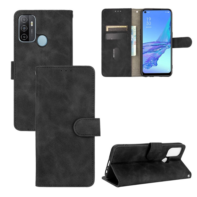 Silky Touch Leather Wallet Case for OPPO A53 (2020)/A32 (2020) - Black