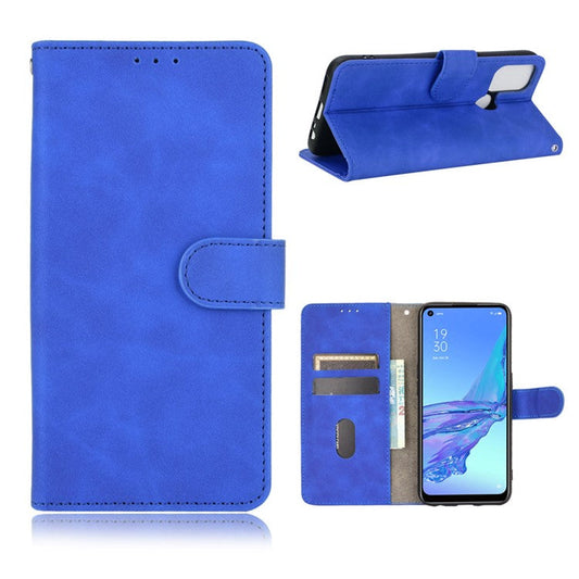 Silky Touch Leather Wallet Case for OPPO A53 (2020)/A32 (2020) - Blue