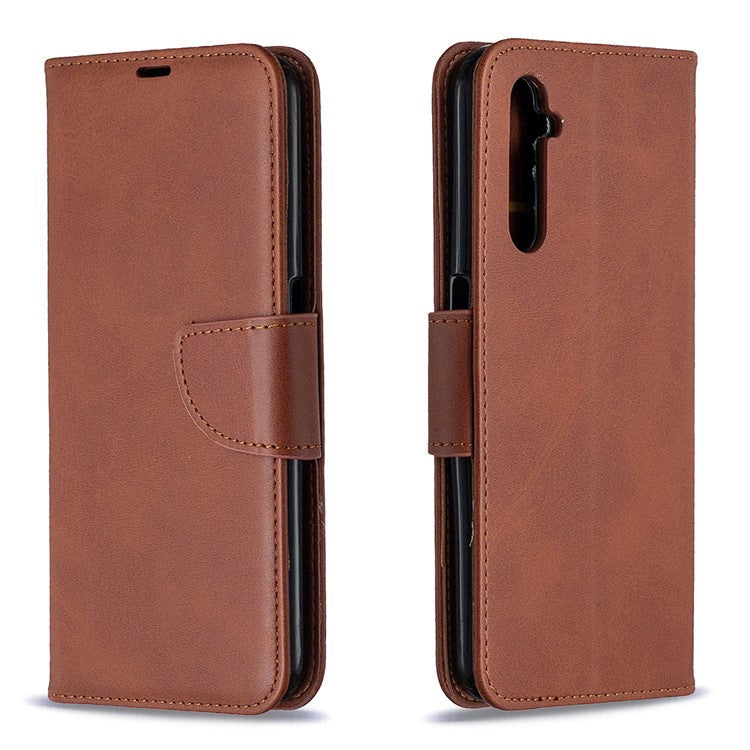 PU Leather Wallet Stand Phone Case for Realme 6 - Dark Brown