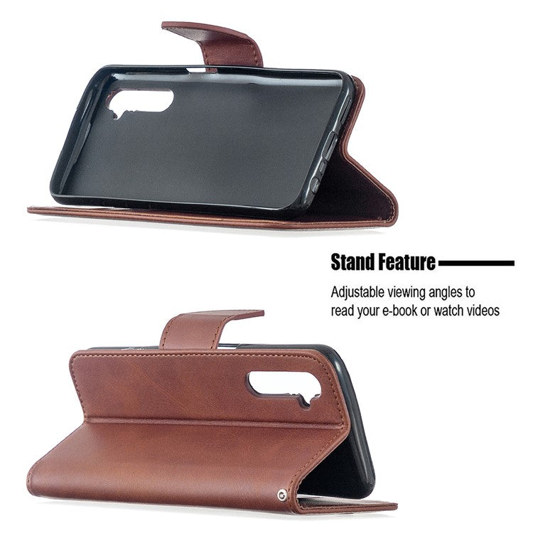 PU Leather Wallet Stand Phone Case for Realme 6 - Dark Brown