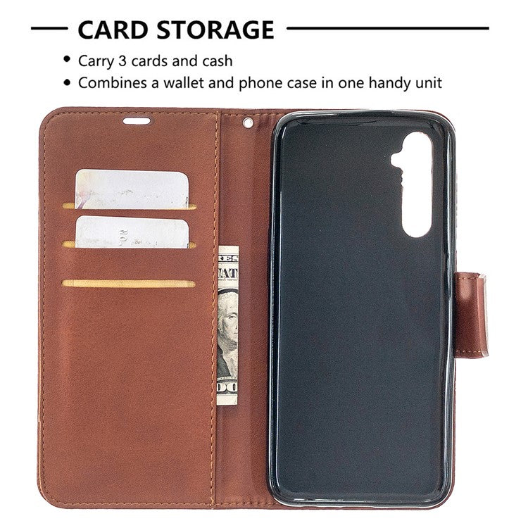 PU Leather Wallet Stand Phone Case for Realme 6 - Dark Brown