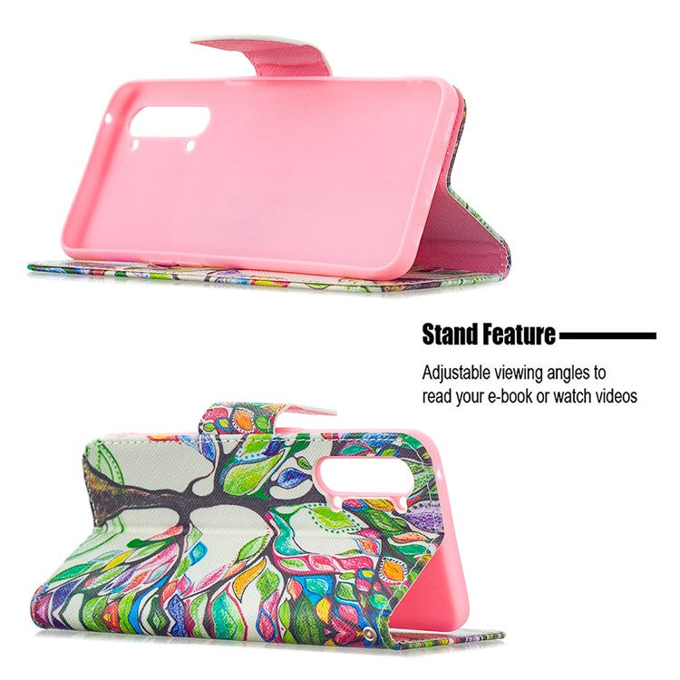 Pattern Printing Leather Wallet Protective Case for Oppo Find X2 Lite - Tree