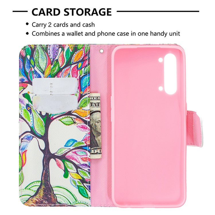 Pattern Printing Leather Wallet Protective Case for Oppo Find X2 Lite - Tree