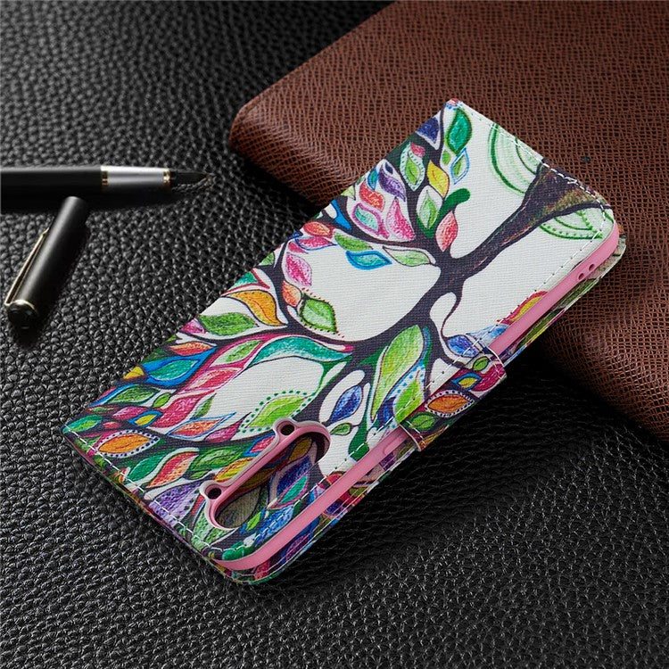 Pattern Printing Leather Wallet Protective Case for Oppo Find X2 Lite - Tree