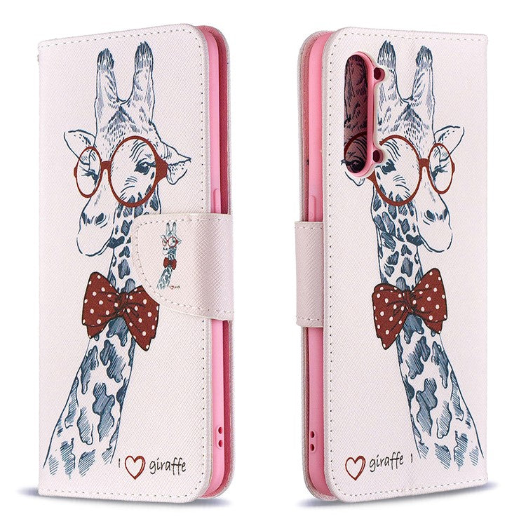 Pattern Printing Leather Wallet Protective Case for Oppo Find X2 Lite - Giraffe