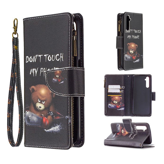 BF03 Pattern Printing Zipper Wallet Leather Phone Case for Realme 6 - Bear