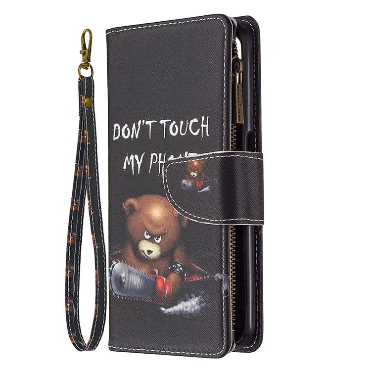 BF03 Pattern Printing Zipper Wallet Leather Phone Case for Realme 6 - Bear