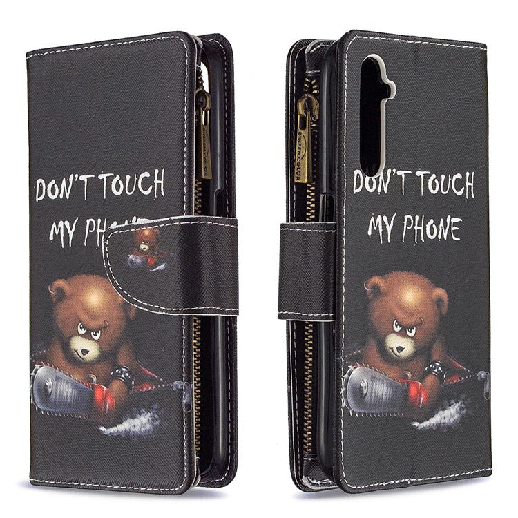 BF03 Pattern Printing Zipper Wallet Leather Phone Case for Realme 6 - Bear