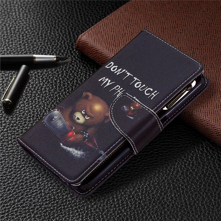 BF03 Pattern Printing Zipper Wallet Leather Phone Case for Realme 6 - Bear