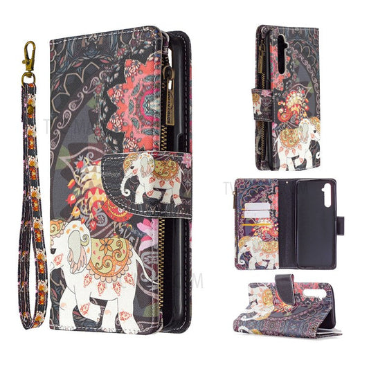 BF03 Pattern Printing Zipper Wallet Leather Phone Case for Realme 6 - Elephant