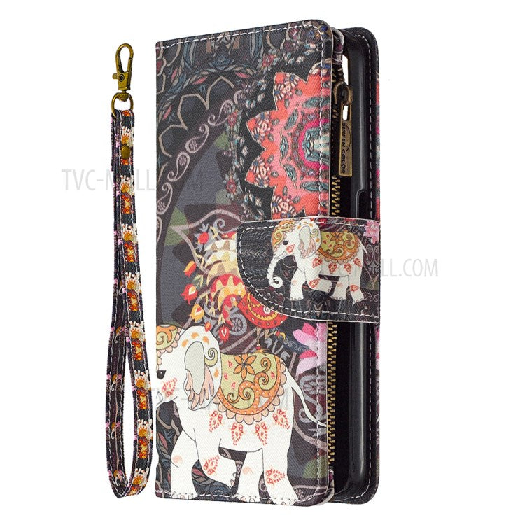 BF03 Pattern Printing Zipper Wallet Leather Phone Case for Realme 6 - Elephant