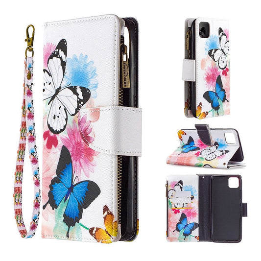 BF03 Pattern Printing Zipper Wallet Leather Phone Case for Realme C11 - Blue and White Butterfly