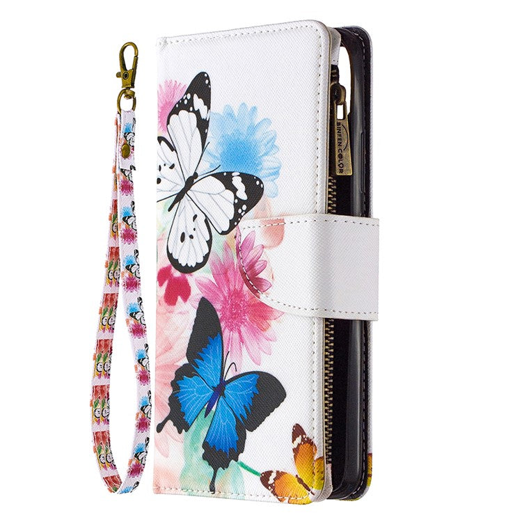 BF03 Pattern Printing Zipper Wallet Leather Phone Case for Realme C11 - Blue and White Butterfly