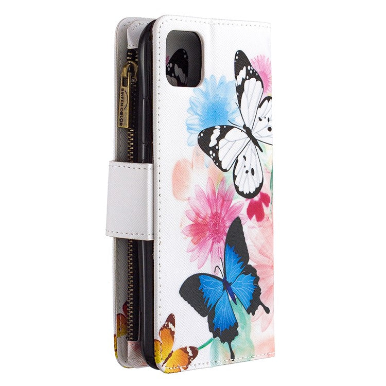 BF03 Pattern Printing Zipper Wallet Leather Phone Case for Realme C11 - Blue and White Butterfly