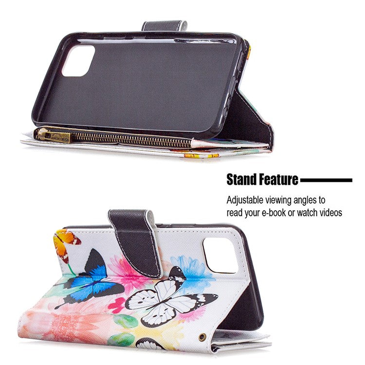 BF03 Pattern Printing Zipper Wallet Leather Phone Case for Realme C11 - Blue and White Butterfly