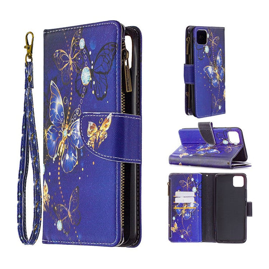 BF03 Pattern Printing Zipper Wallet Leather Phone Case for Realme C11 - Gold Butterfly