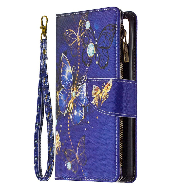 BF03 Pattern Printing Zipper Wallet Leather Phone Case for Realme C11 - Gold Butterfly