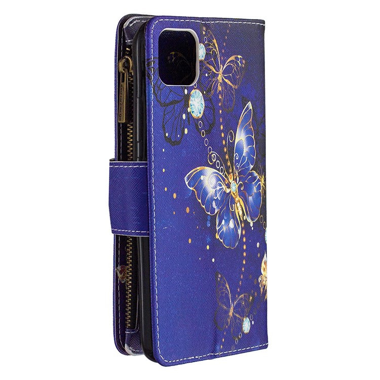 BF03 Pattern Printing Zipper Wallet Leather Phone Case for Realme C11 - Gold Butterfly