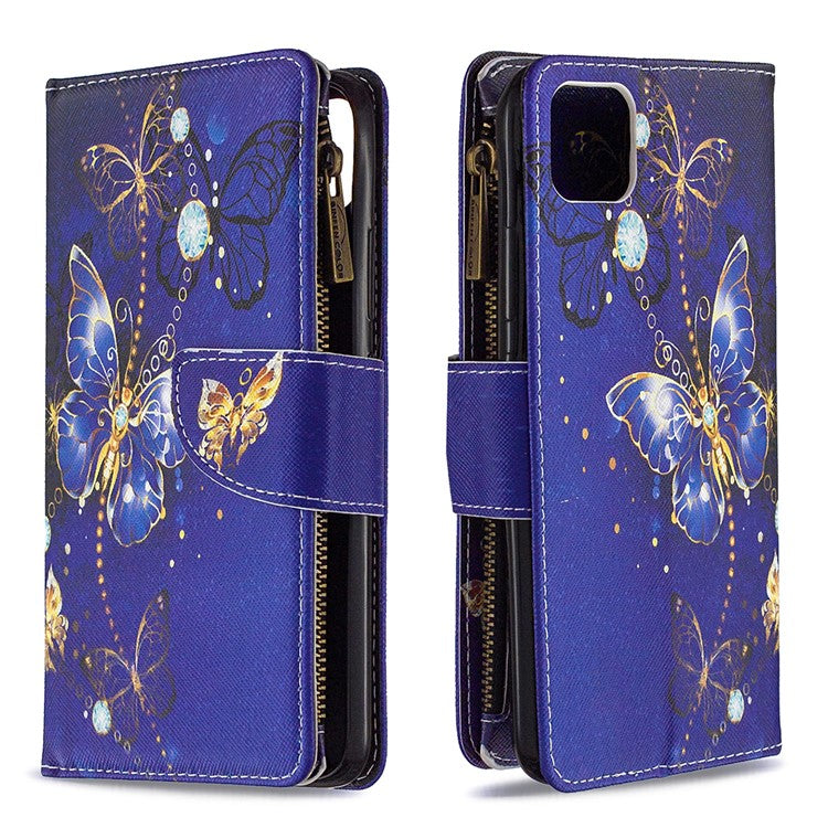 BF03 Pattern Printing Zipper Wallet Leather Phone Case for Realme C11 - Gold Butterfly