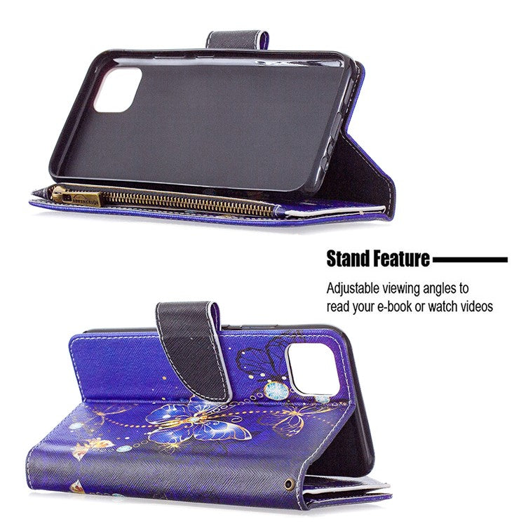 BF03 Pattern Printing Zipper Wallet Leather Phone Case for Realme C11 - Gold Butterfly