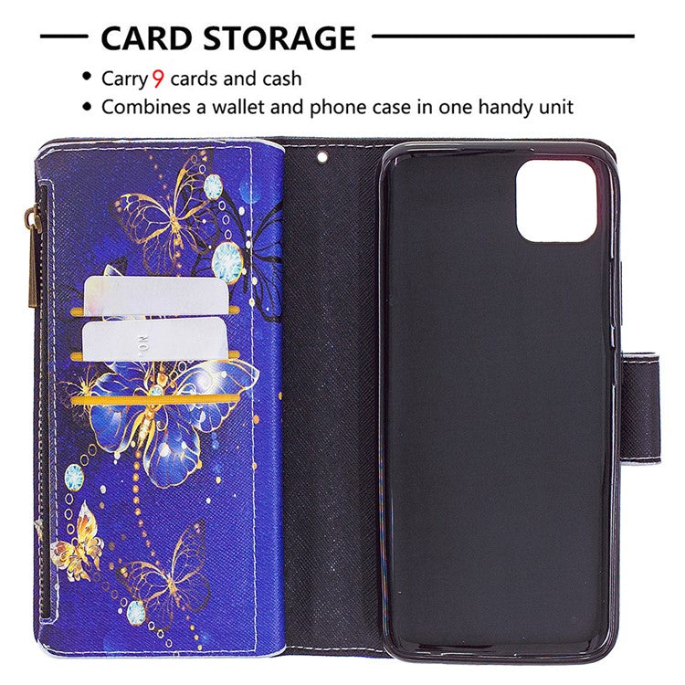 BF03 Pattern Printing Zipper Wallet Leather Phone Case for Realme C11 - Gold Butterfly