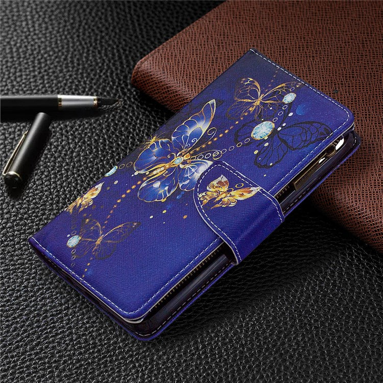 BF03 Pattern Printing Zipper Wallet Leather Phone Case for Realme C11 - Gold Butterfly