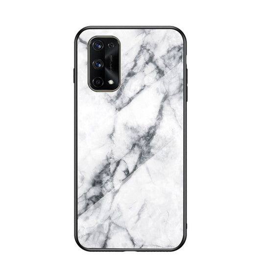 Marbling Pattern Tempered Glass + PC + TPU Edge Cell Phone Hybrid Cover for Oppo Realme 7 Pro - White Marble