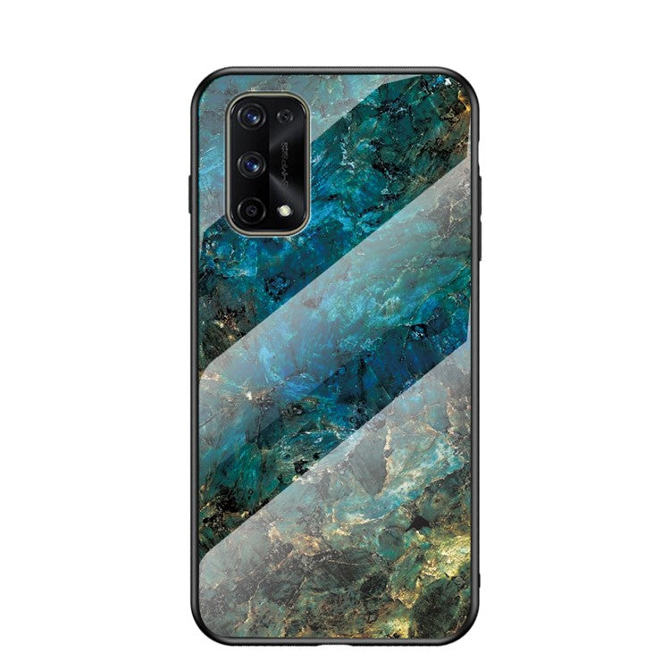 Marbling Pattern Tempered Glass + PC + TPU Edge Cell Phone Hybrid Cover for Oppo Realme 7 Pro - Emerald Marble