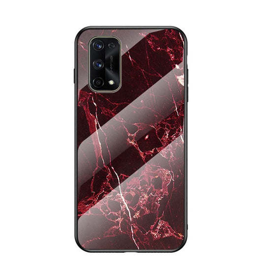 Marbling Pattern Tempered Glass + PC + TPU Edge Cell Phone Hybrid Cover for Oppo Realme 7 Pro - Blood Red Marble