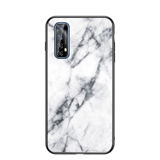 Marbling Pattern Tempered Glass + PC + TPU Edge Cell Phone Hybrid Cover for Realme 7 (Global) - White Marble