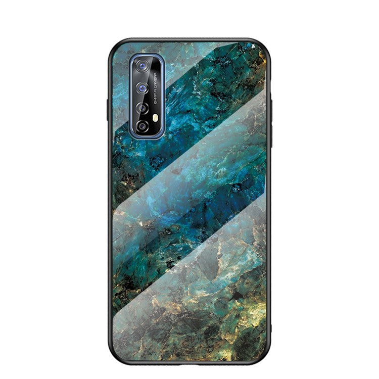 Marbling Pattern Tempered Glass + PC + TPU Edge Cell Phone Hybrid Cover for Realme 7 (Global) - Emerald Marble