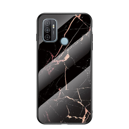 Marbling Pattern Tempered Glass and PC Phone Shell with TPU Edge for Oppo A53(2020) - Gold Black Marble