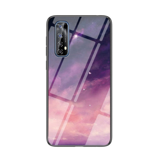 Starry Sky Pattern Tempered Glass + PC + TPU Hybrid Cover for Realme 7 (Global) - Purple Sky