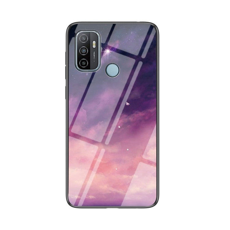 Starry Sky Pattern Tempered Glass + PC + TPU Hybrid Cover for Oppo A53(2020) - Purple Sky