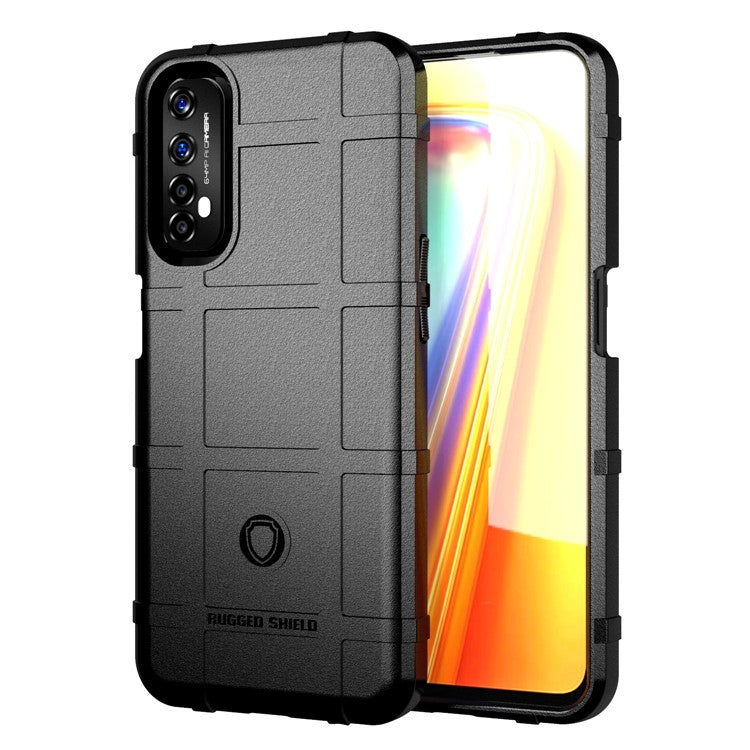 Shield Series Anti-shock Square Grid Texture TPU Phone Protective Shell for Realme 7 (Global) - Black