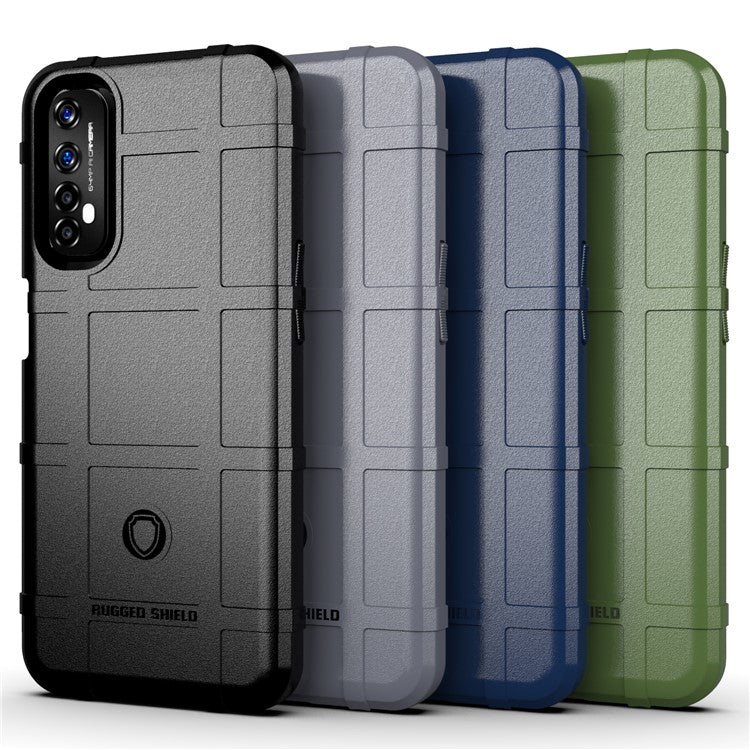 Shield Series Anti-shock Square Grid Texture TPU Phone Protective Shell for Realme 7 (Global) - Black