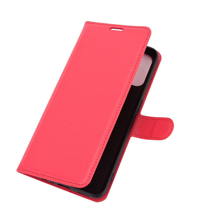 Litchi Skin Wallet Leather Cell Phone Case for Oppo A53 (2020) - Red