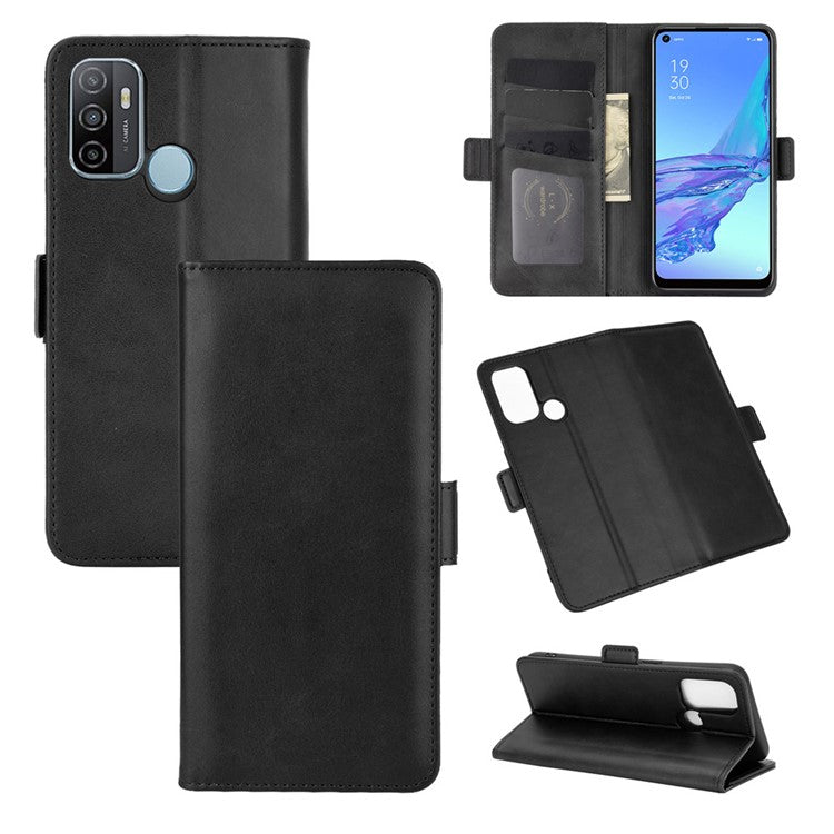 Magnetic Double Clasp Leather Wallet Stand Cover for OPPO A53 (2020) - Black