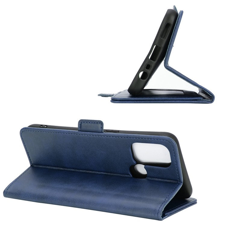 Magnetic Double Clasp Leather Wallet Stand Cover for OPPO A53 (2020) - Blue