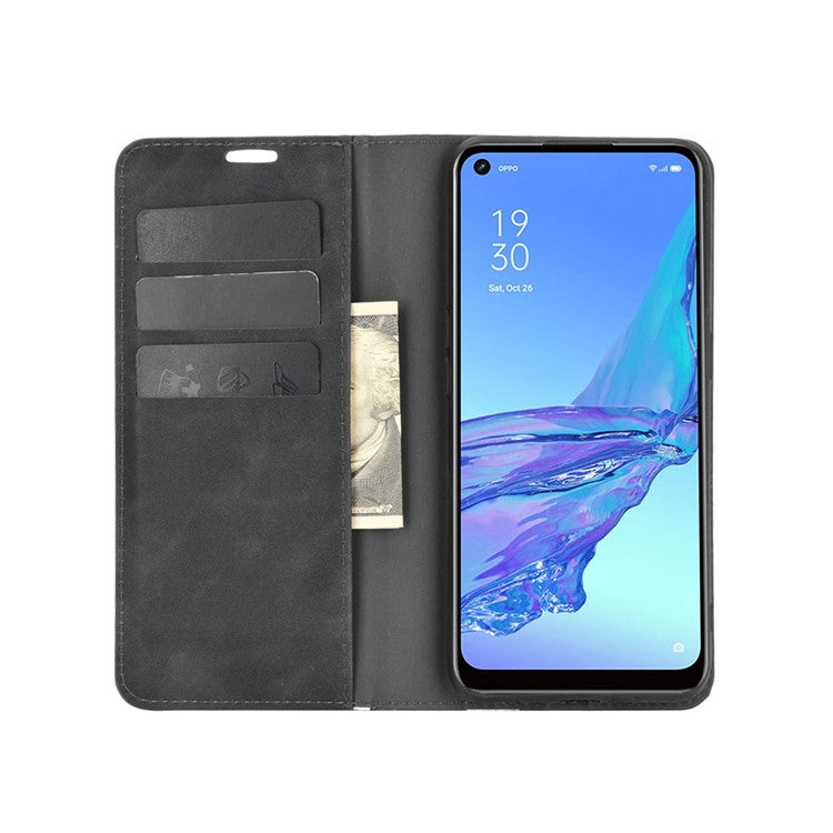 Silky Touch Leather Stand Shell Case for OPPO A53(2020) - Black