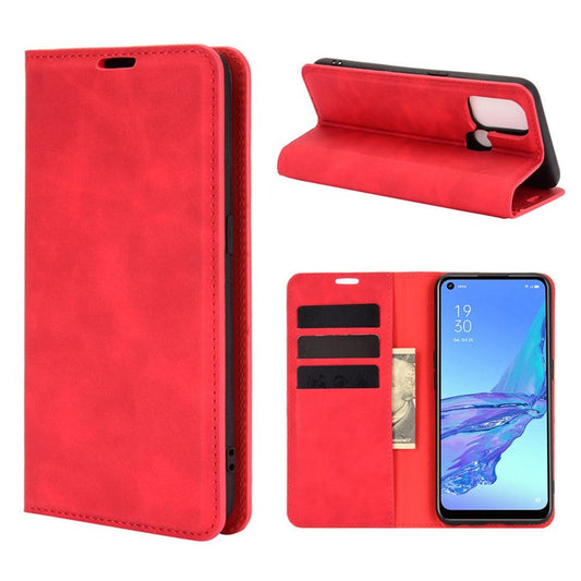 Silky Touch Leather Stand Shell Case for OPPO A53(2020) - Red