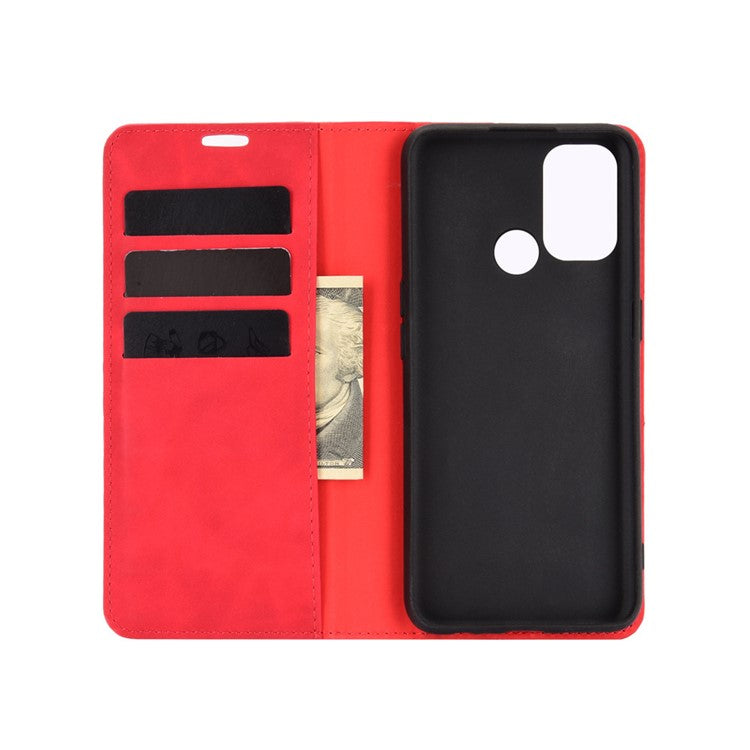 Silky Touch Leather Stand Shell Case for OPPO A53(2020) - Red