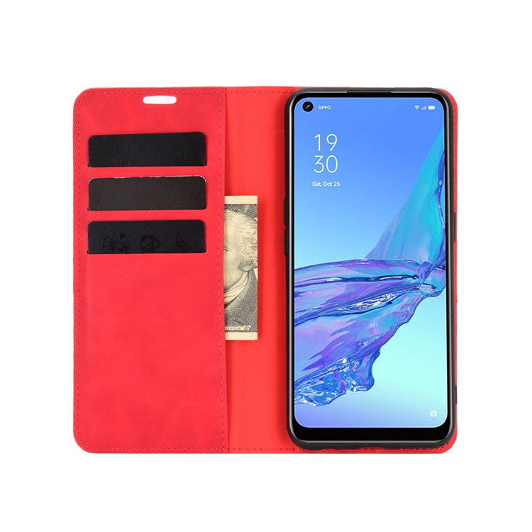 Silky Touch Leather Stand Shell Case for OPPO A53(2020) - Red