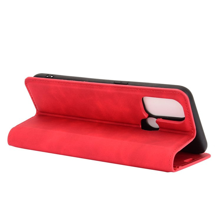 Silky Touch Leather Stand Shell Case for OPPO A53(2020) - Red